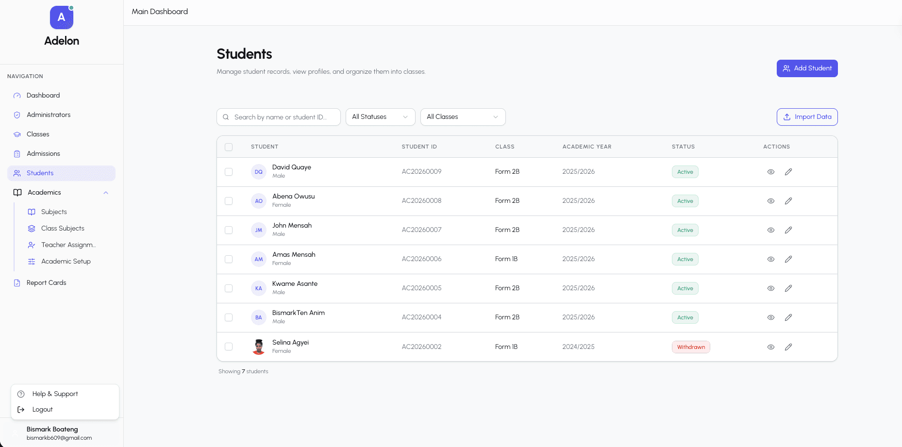 Adelon dashboard preview